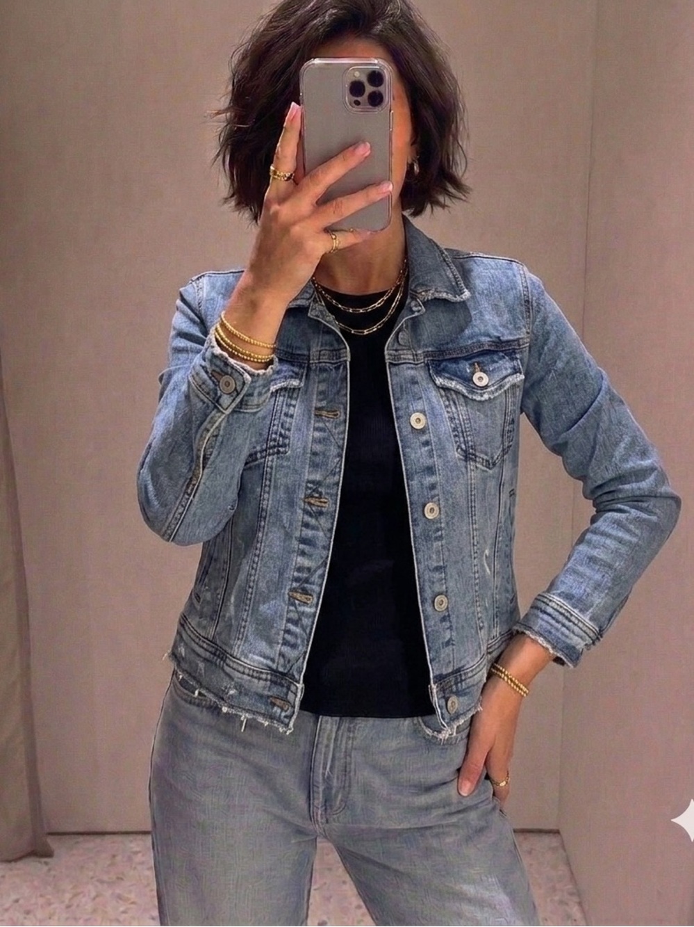 Zara Light Wash Blue Denim Jacket with Contrast Stitching